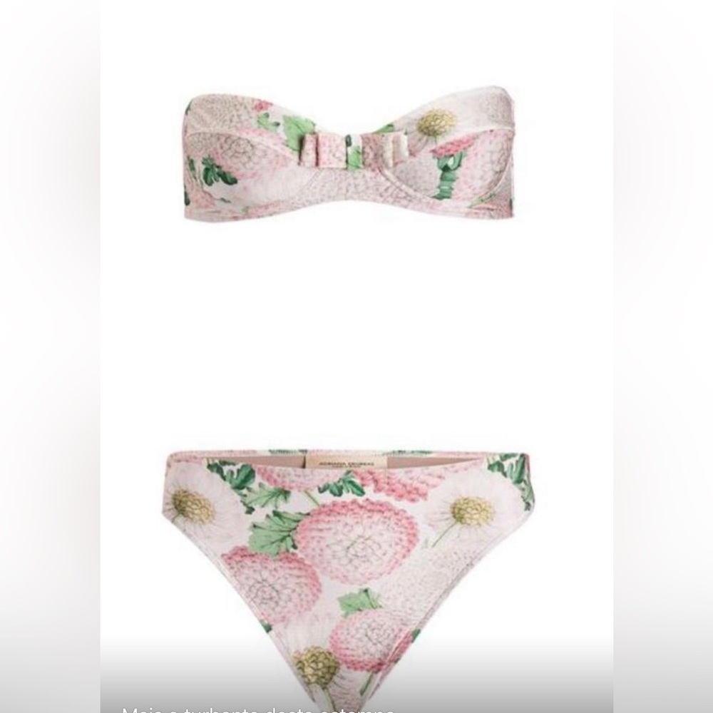 Floral Bandeau Bikini Set - Pink/Green
